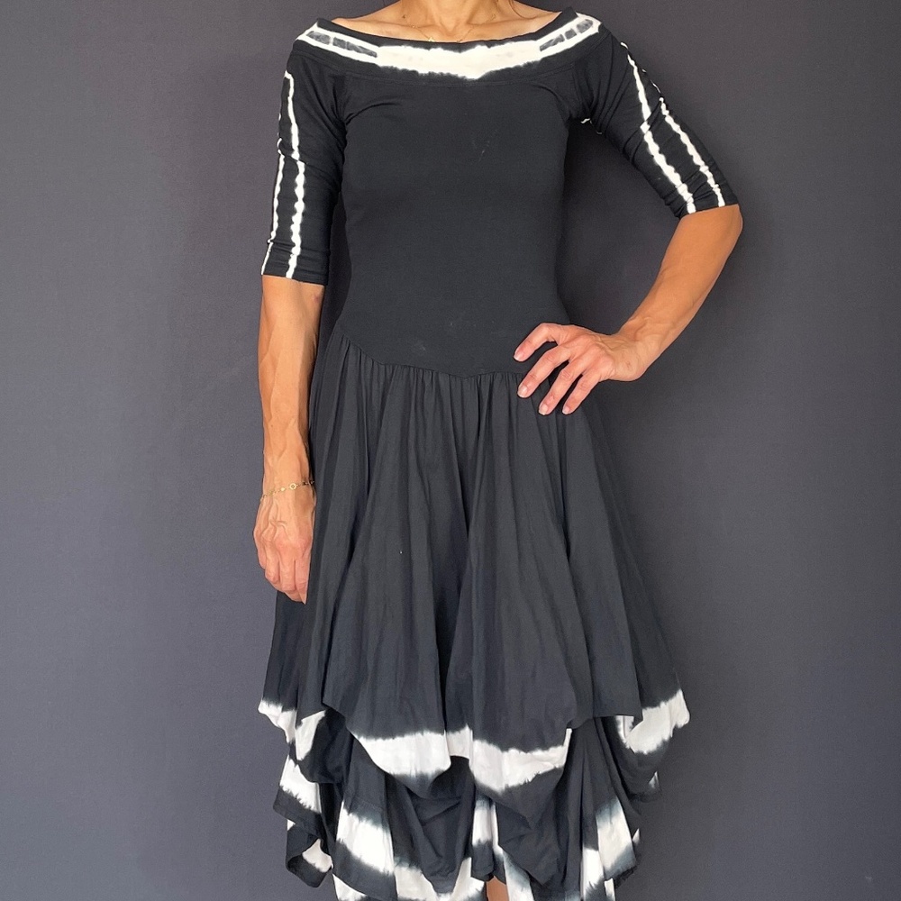 Luna Luz Black with tie dye accents  Off Shoulder Size 6 Dress